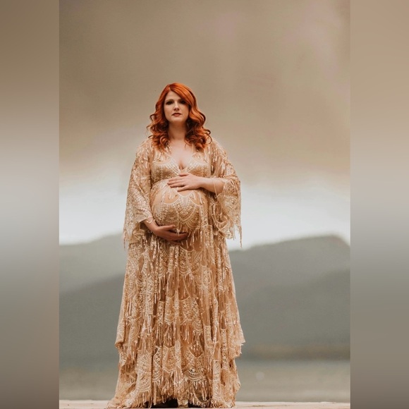 Gold sequin maternity maxi dress! Worn once. - Picture 3 of 8